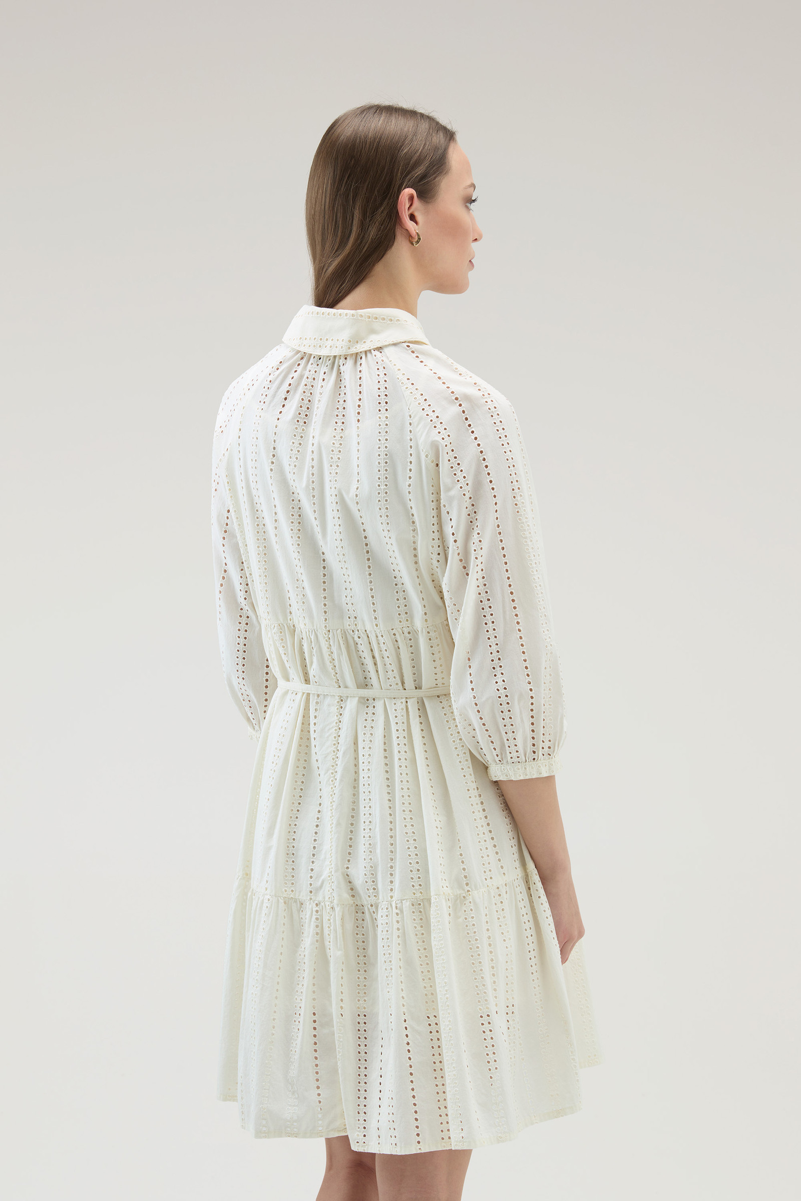 Woolrich Tiered Skirt Cotton Shirt Dress With Puff Sleeves In Nude