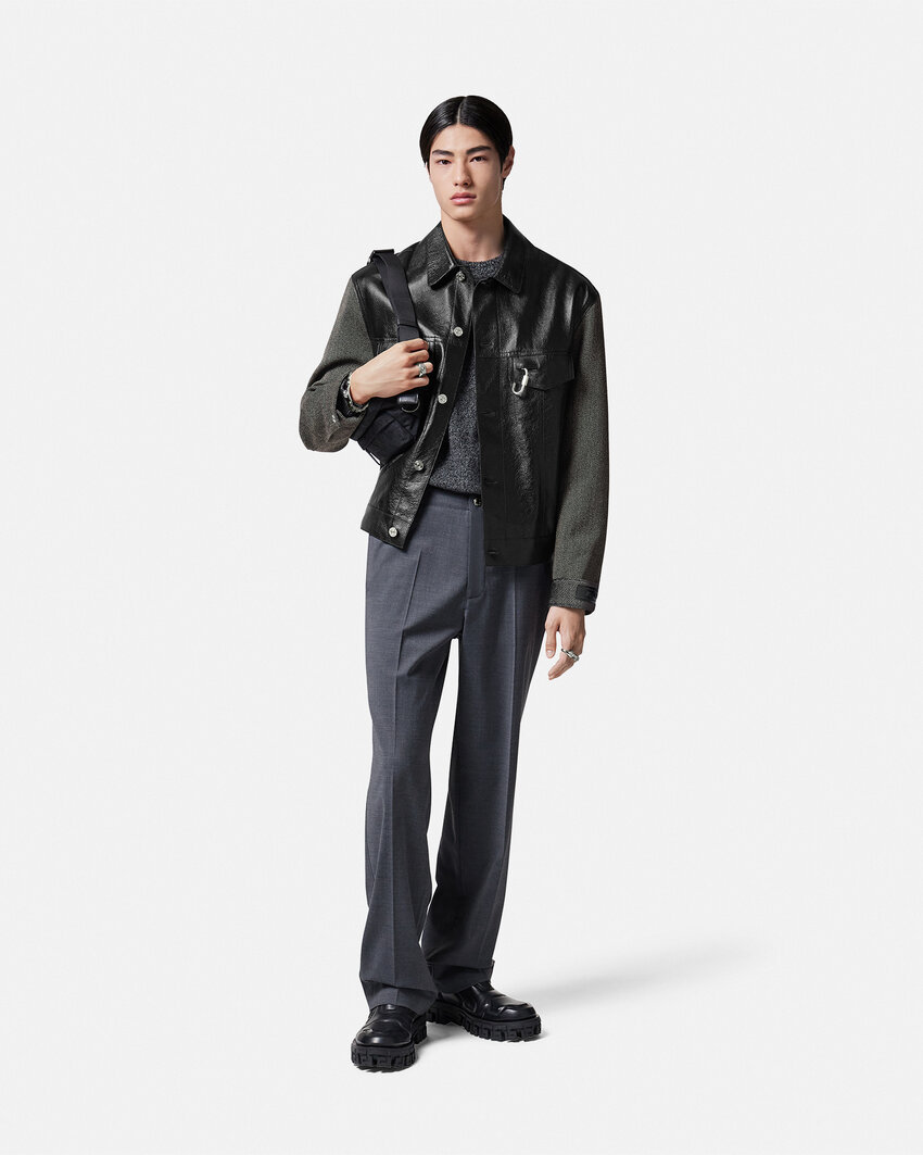Versace Panelled Button-down Leather Jacket In Black