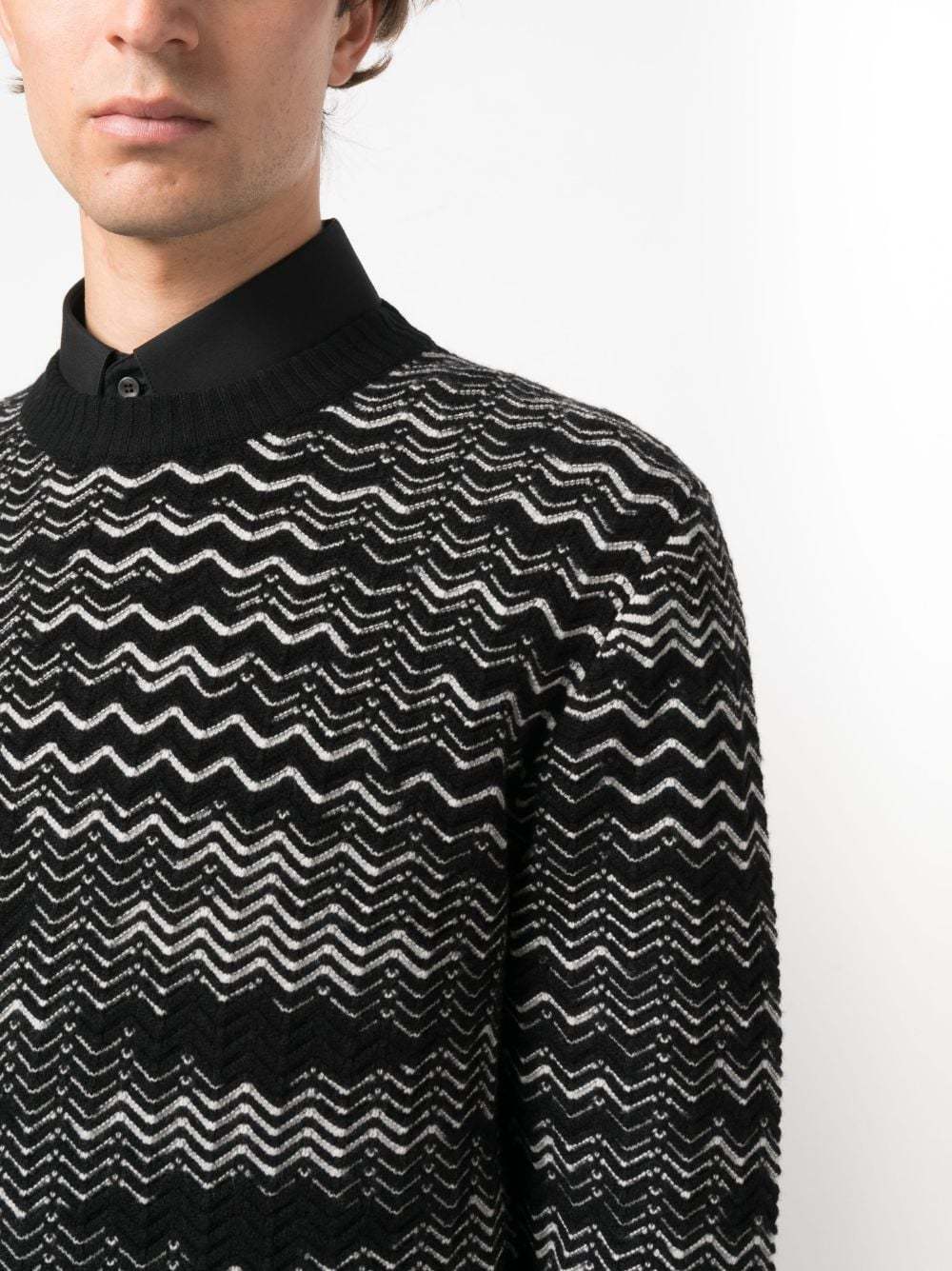 Missoni Handcrafted Wool Blend Crew Neck Sweater In Black