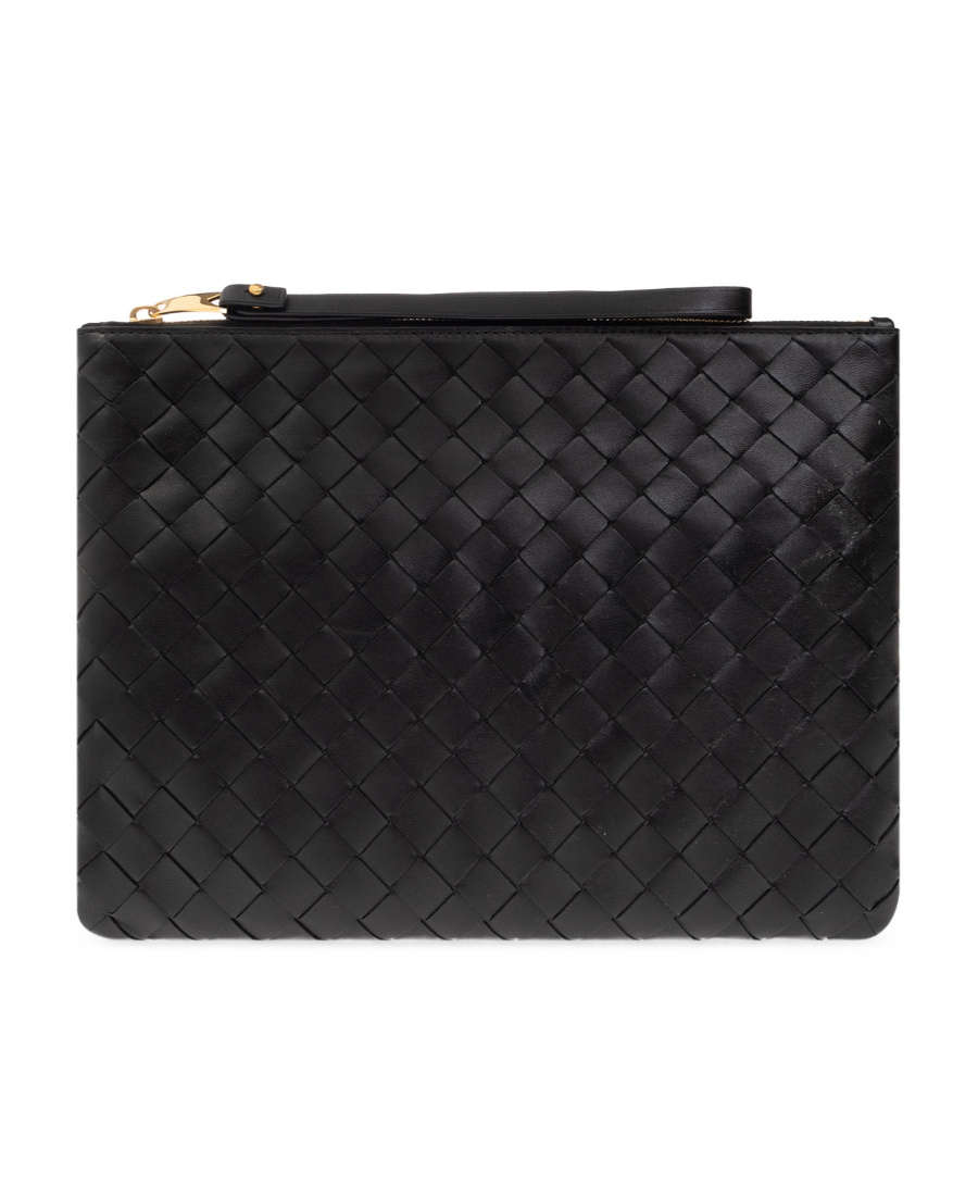 Bottega Veneta Medium Intrecciato Leather Pouch In Black