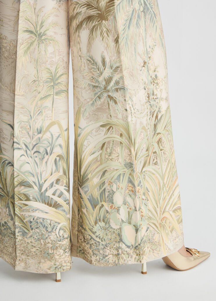 Liu •jo Printed Denim Wide-leg Pants In Nude