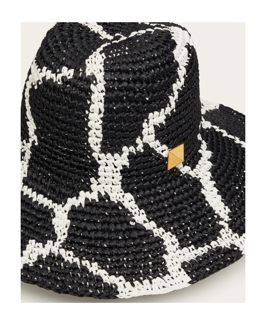 Valentino Giraffa Re-edition Motif Raffia Fedora In Black