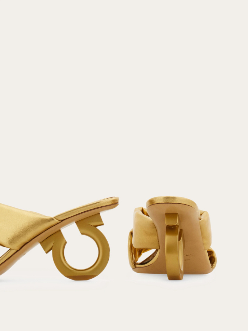 Ferragamo Padded Sandal With Gancini Heel In Gold