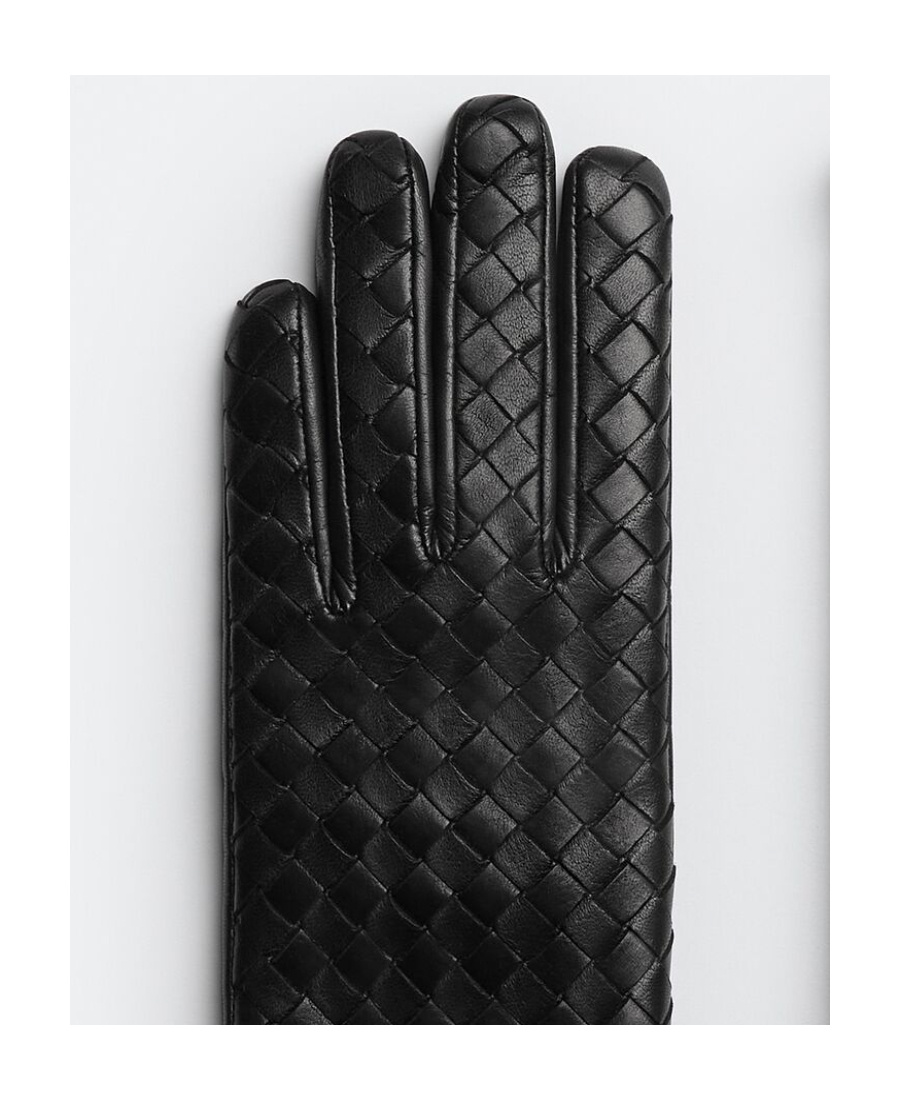 Bottega Veneta Intreciato Knitted Leather Gloves In Black