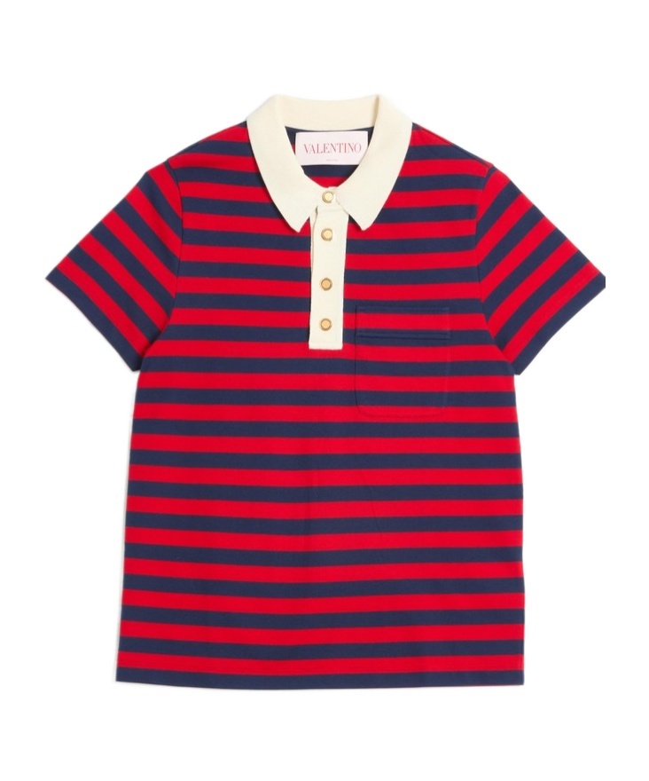 Valentino Garavani Striped Polo Shirt In Red