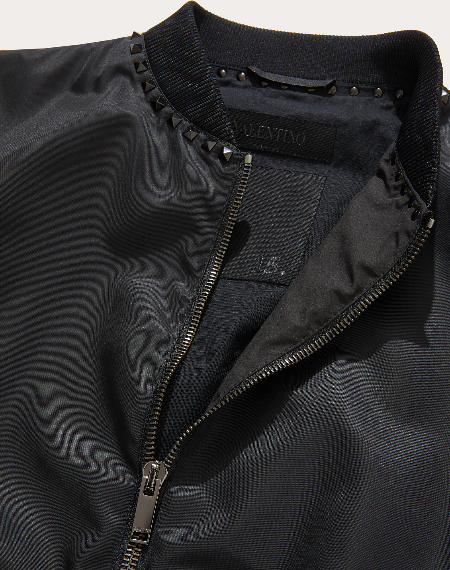 Valentino Nylon Bomber Jacket With Black Untitled Studs On The Neckline In Black