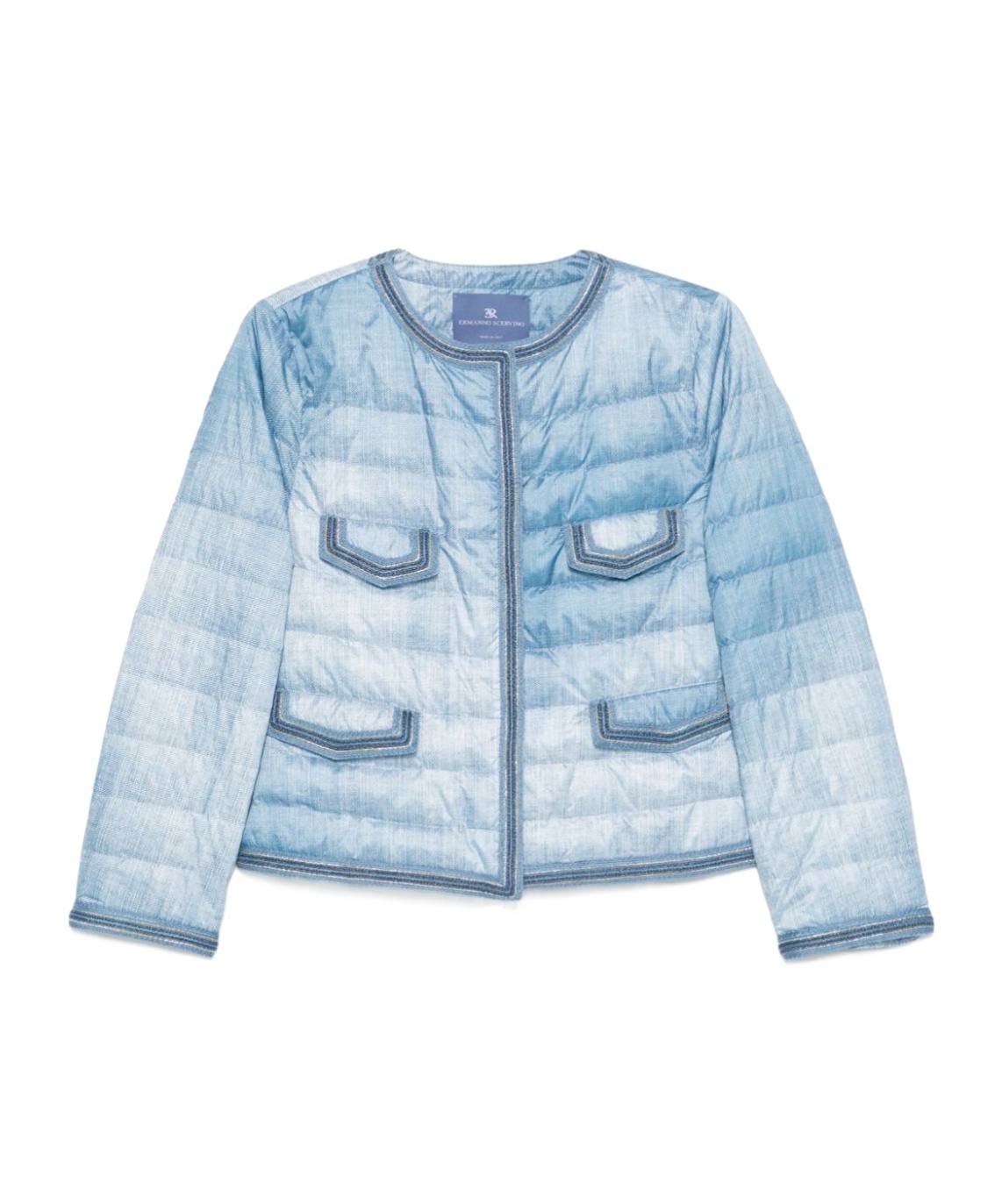 Ermanno Scervino Long Sleeve Quilted Downcoat With Denim Look In Blue