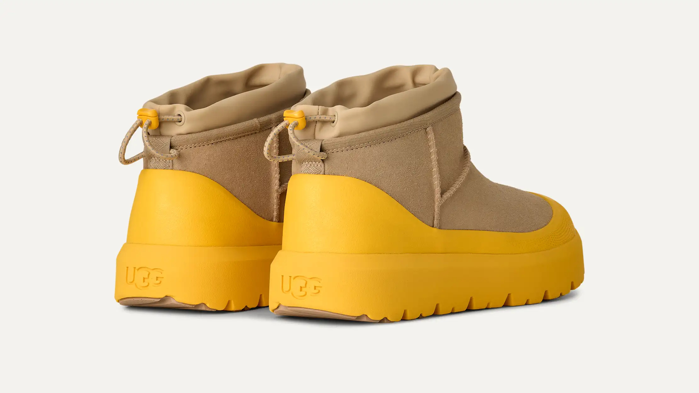 Ugg Short Weather Hybrid Fold-over Platform Boots In Gold