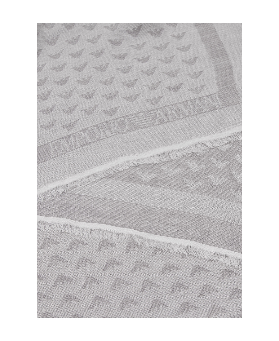 Emporio Armani Monogram Frayed Scarf In Gray