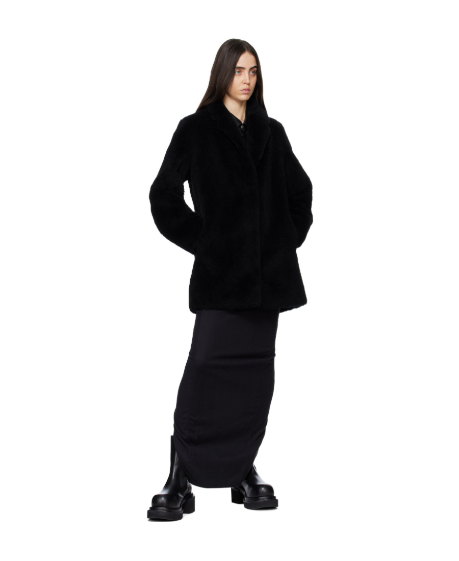 Shop Yves Salomon Logo Coat In Black