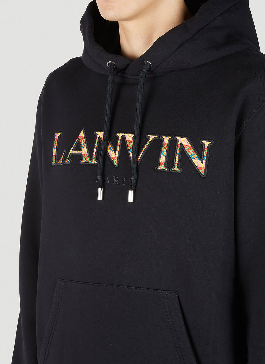 Lanvin Embroidered-logo Pouch-pocket Hoodie In Black