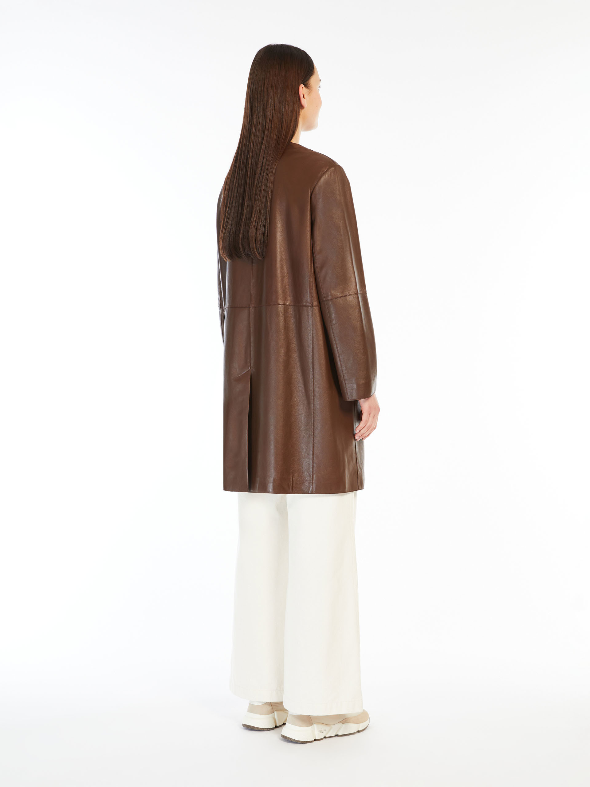 Weekend Max Mara Long-sleeved Leather Jacket In Brown