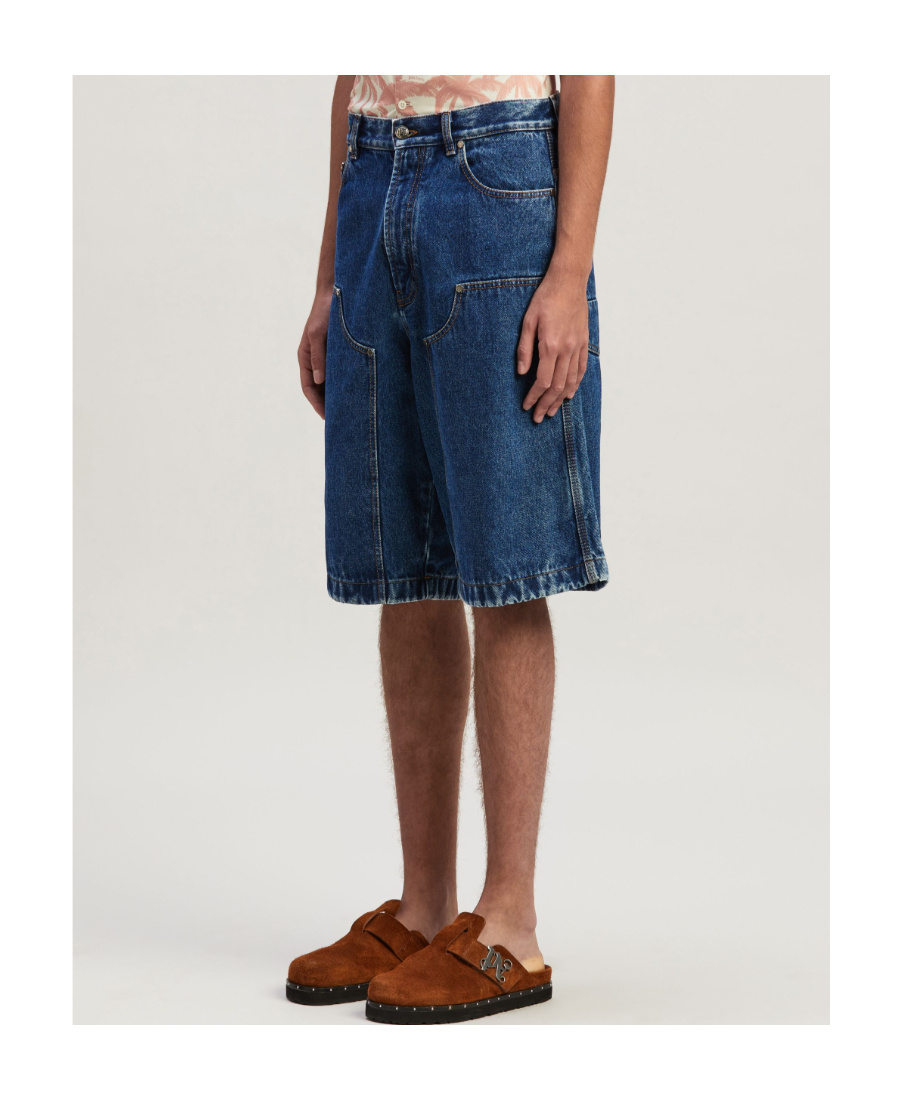 Palm Angels Monogram-embroidered Denim Shorts In Blue