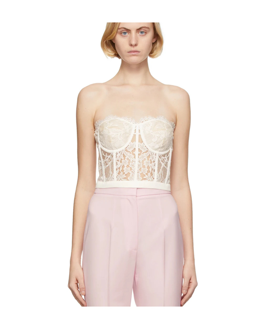 Alexander Mcqueen Floral Lace Corset Top In White