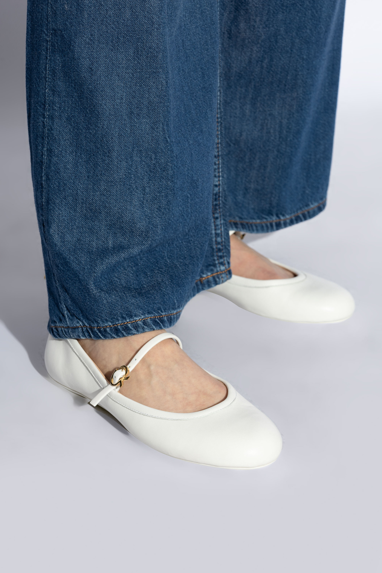 Shop Gianvito Rossi Round Head Ballet Flats In White