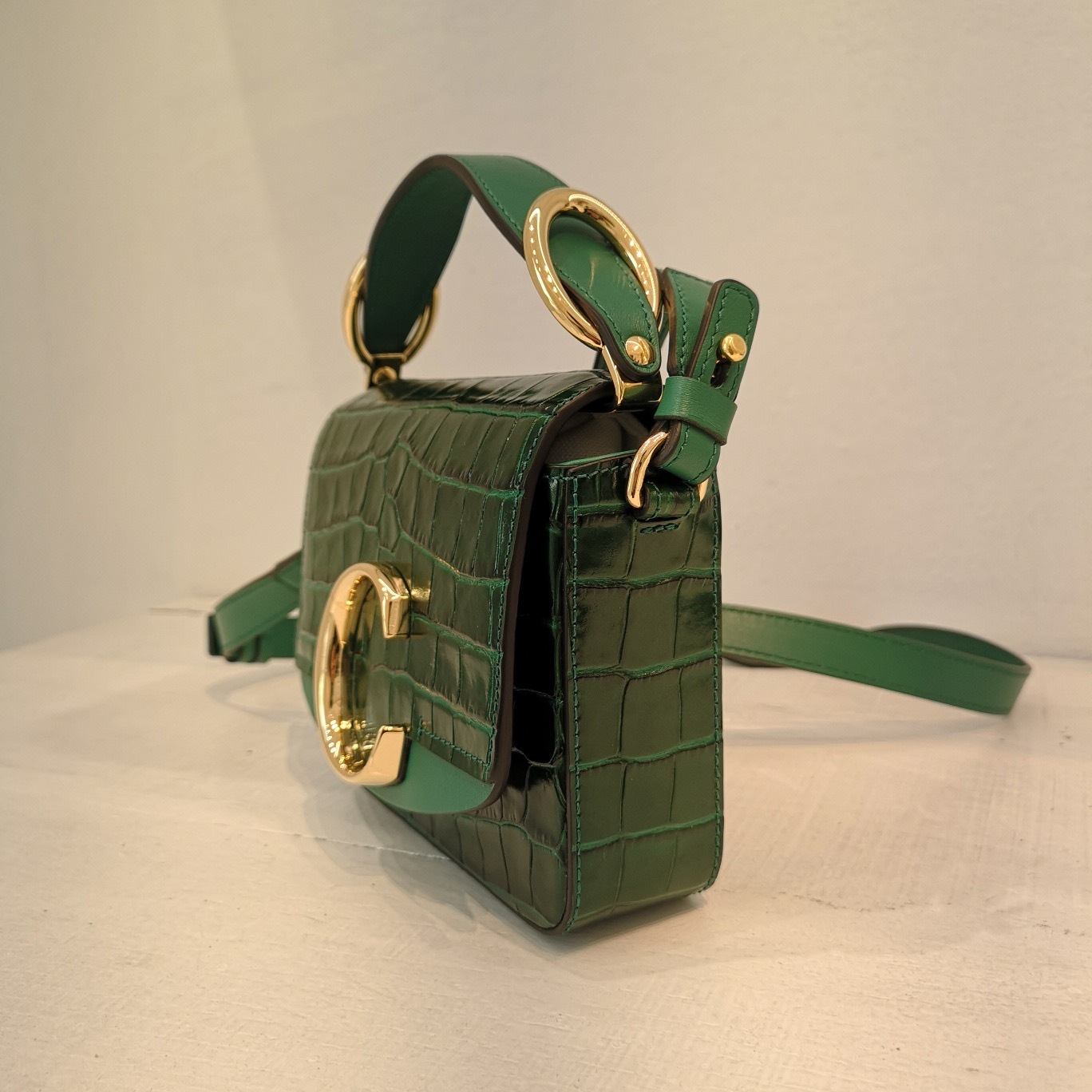 Chloé C Mini Crossbody Bag In Green