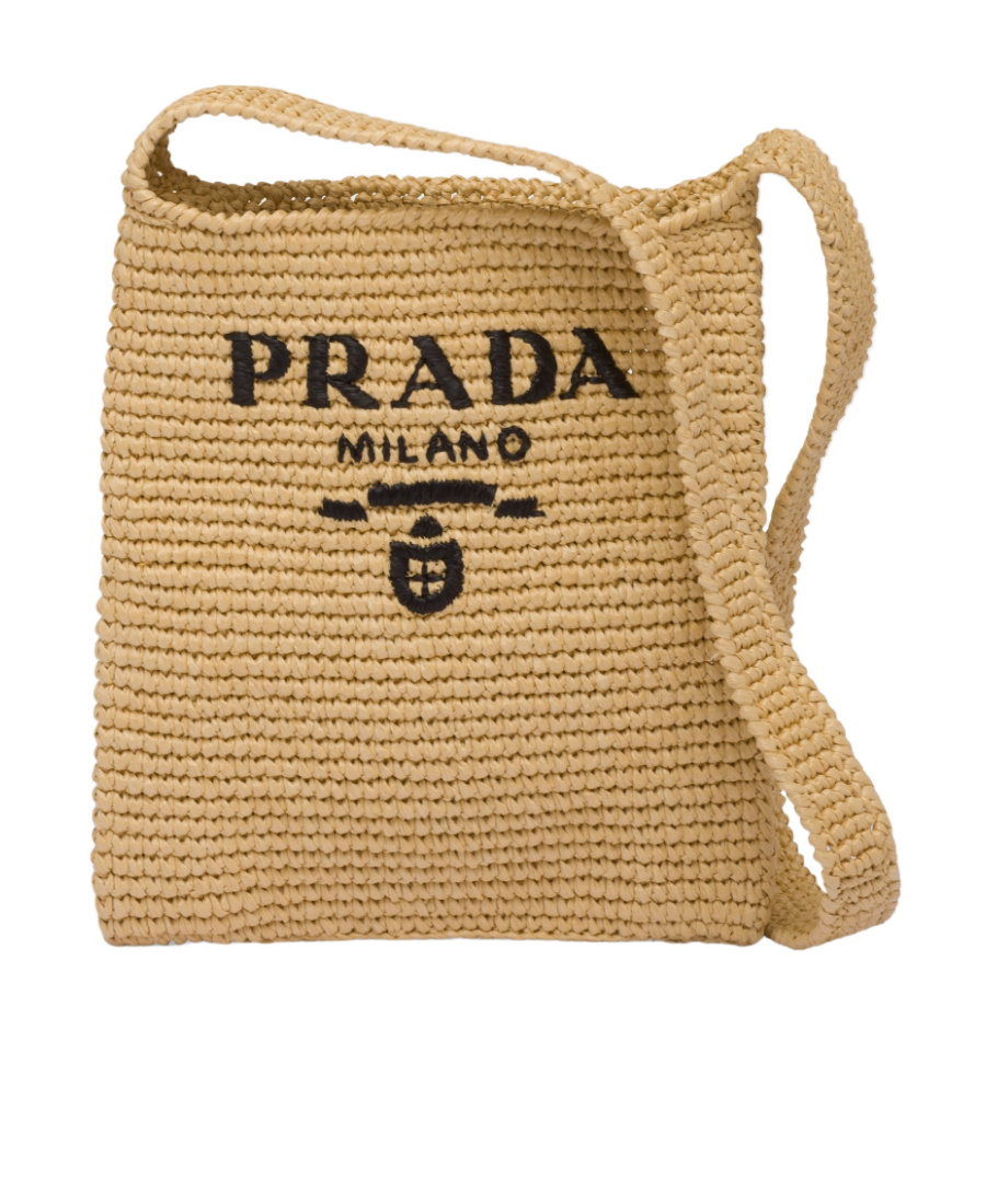 Prada Large Logo Raffia Tote Bag In Nude