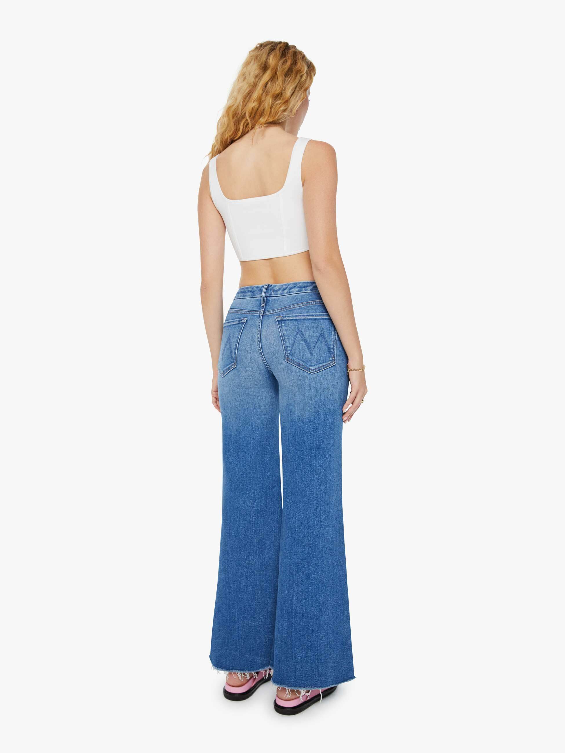 Mother High-waisted Wide Leg Jeans In Work Hard Play Hard In Blue