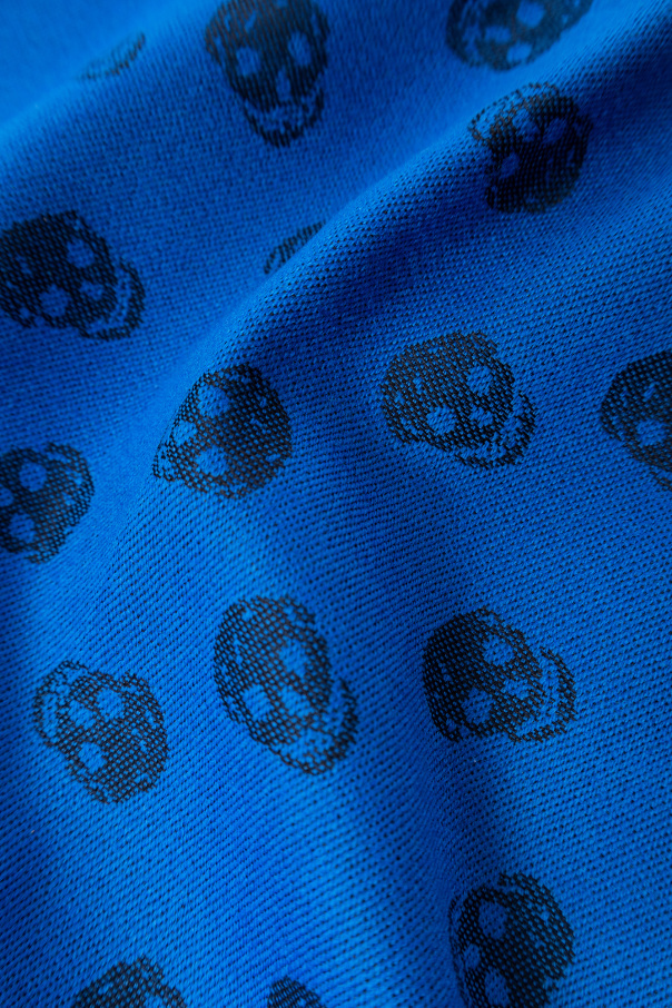 Alexander Mcqueen Skull-jacquard Fringed Scarf In Blue
