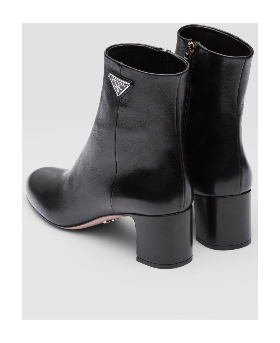 Prada Black Leather Booties For Women In Black