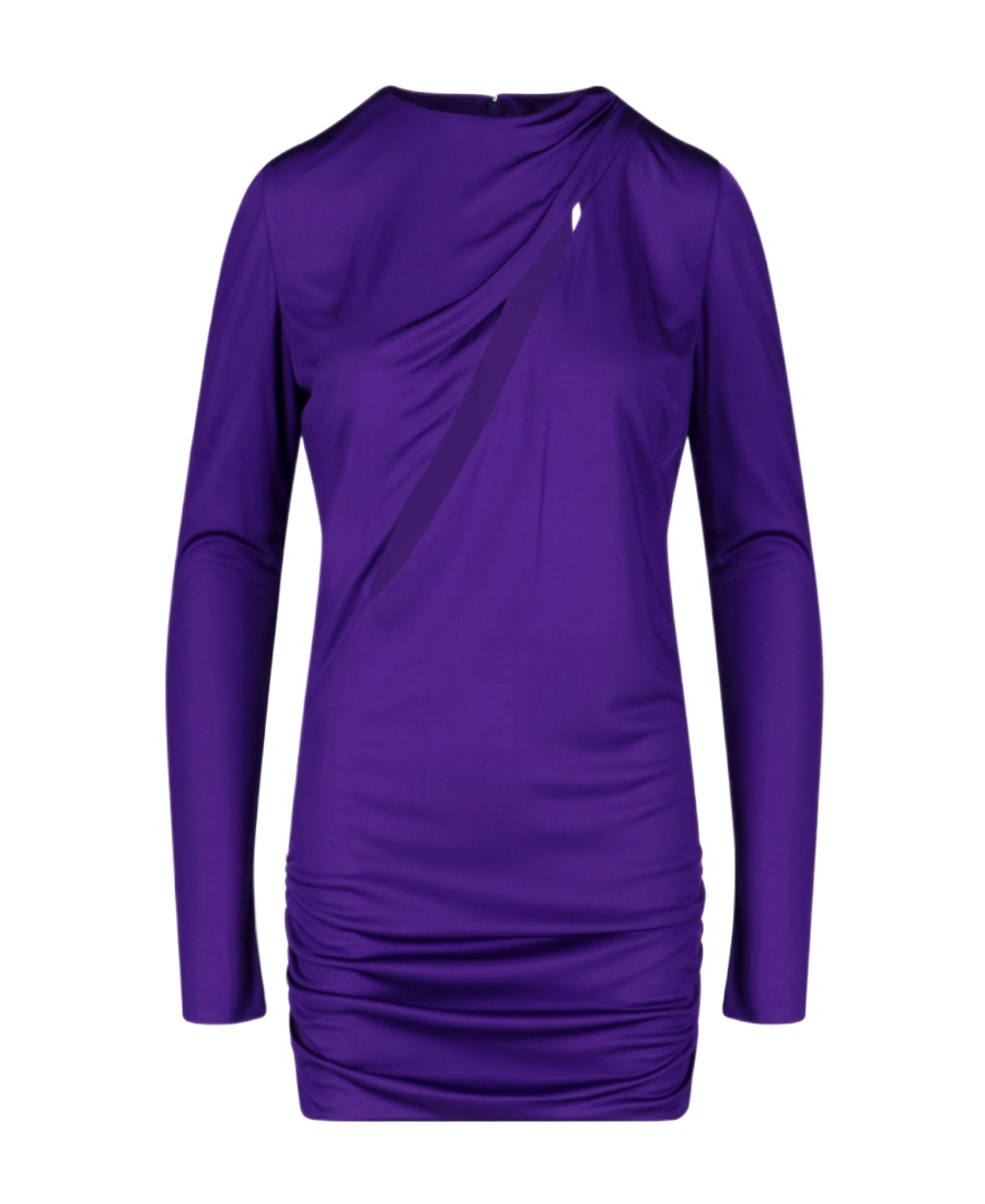 Shop Versace Slash Cut-out Long Sleeved Mini Dress In Purple