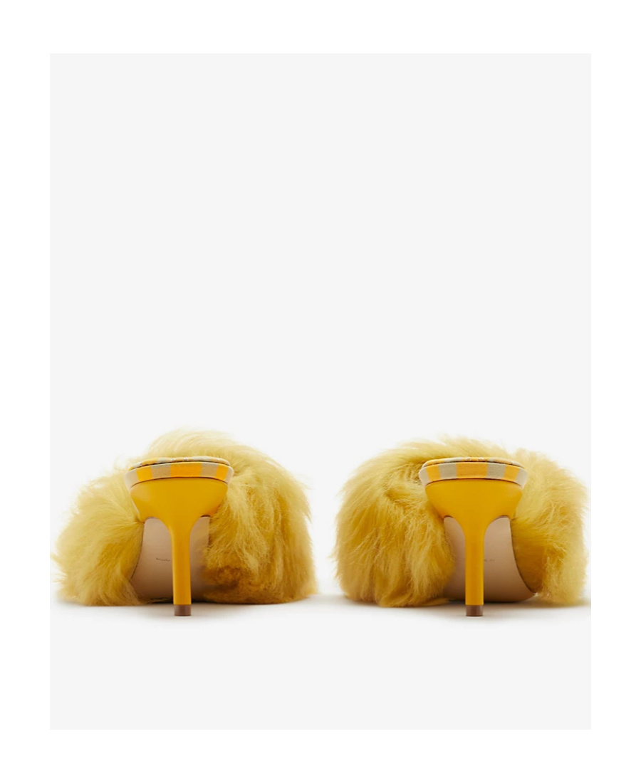 Burberry Jackie Shearling And Leather Mules In Yellow