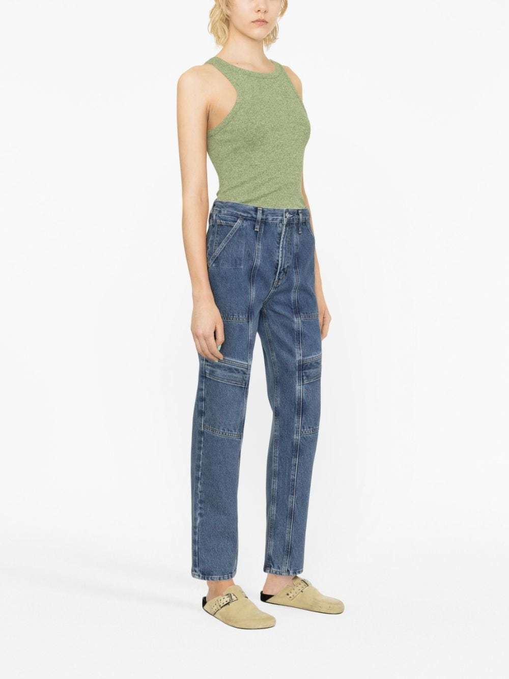 Agolde High-waisted Organic Cotton Cargo Trousers In Blue