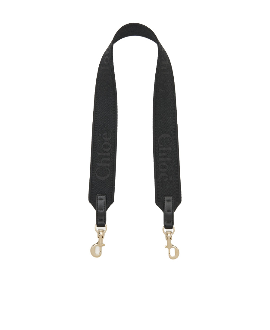 Chloé Embroidered-logo Shoulder Strap In Black