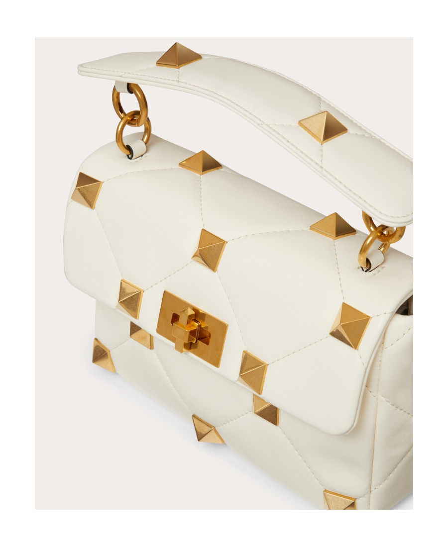 Valentino Medium Roman Stud Shoulder Bag In White