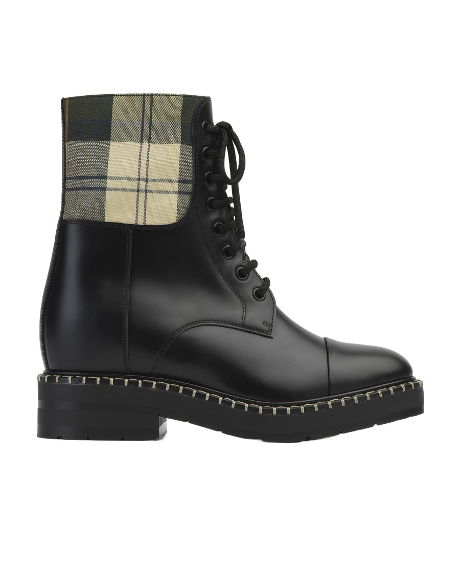 Chloé X Barbour Checked Combat Boots In Black