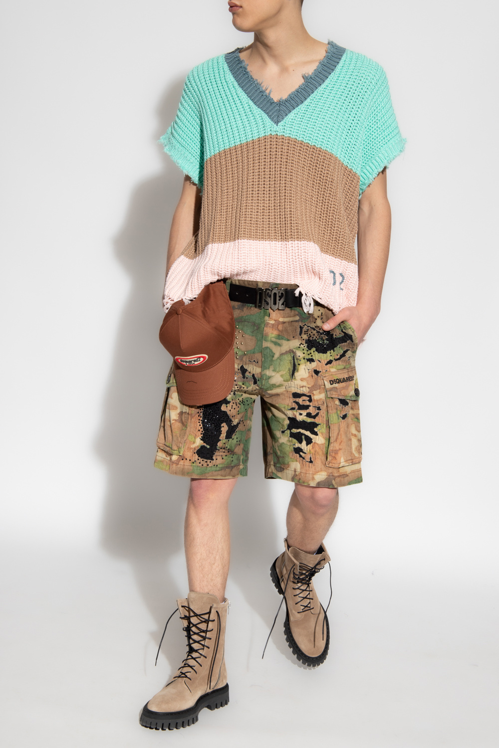 DSQUARED2 LOGO-PRINT DISTRESSED SHORTS
