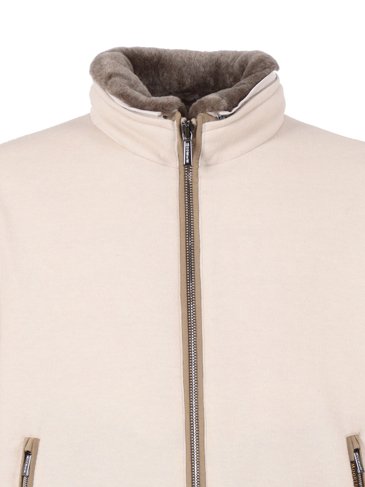 Moorer Shearling-collar Zip-front Jacket In Neutral