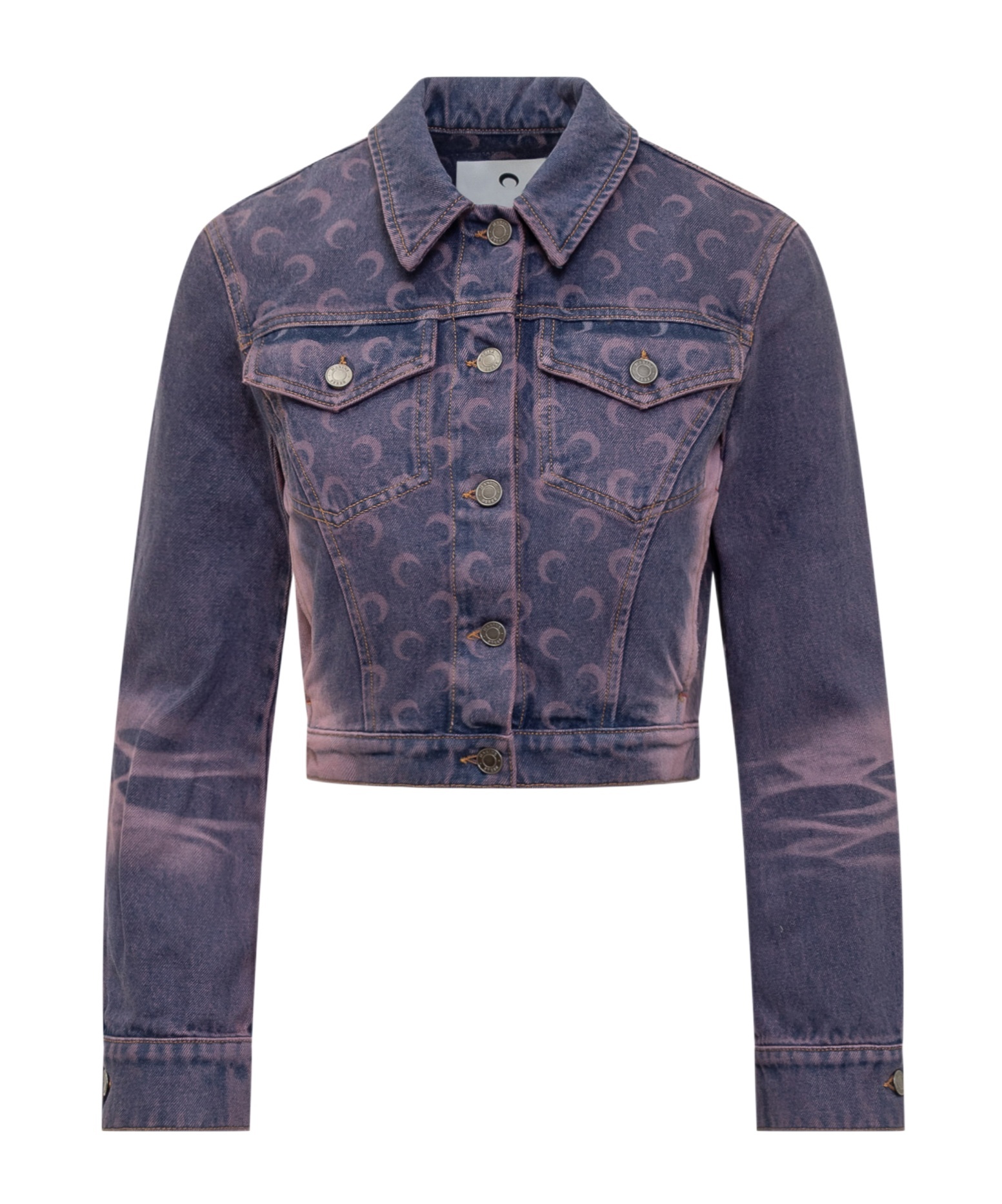 Marine Serre Moon Denim Cropped Jacket In Gray