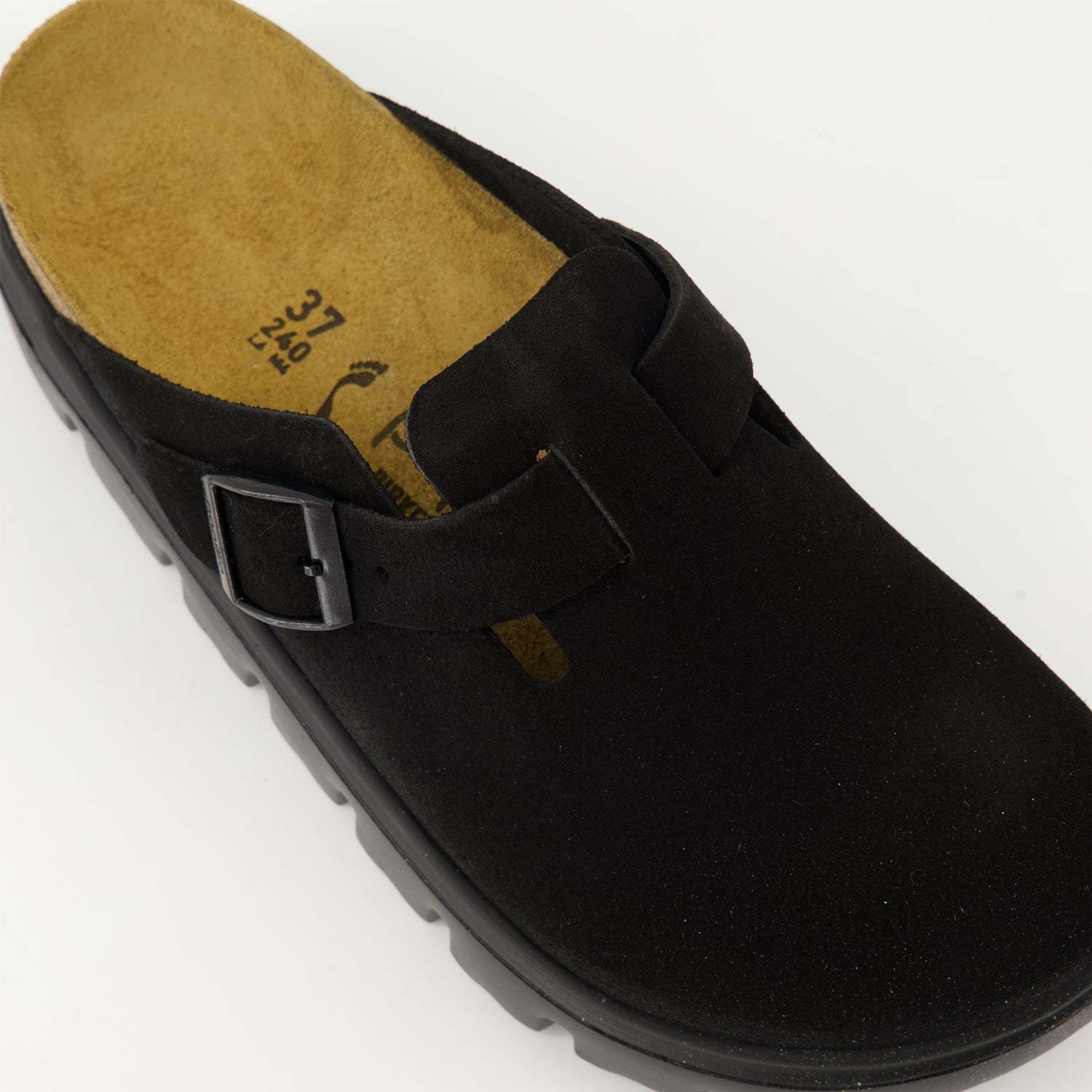 Birkenstock Boston Chunky Suede Leather Sandal In Black In Nero