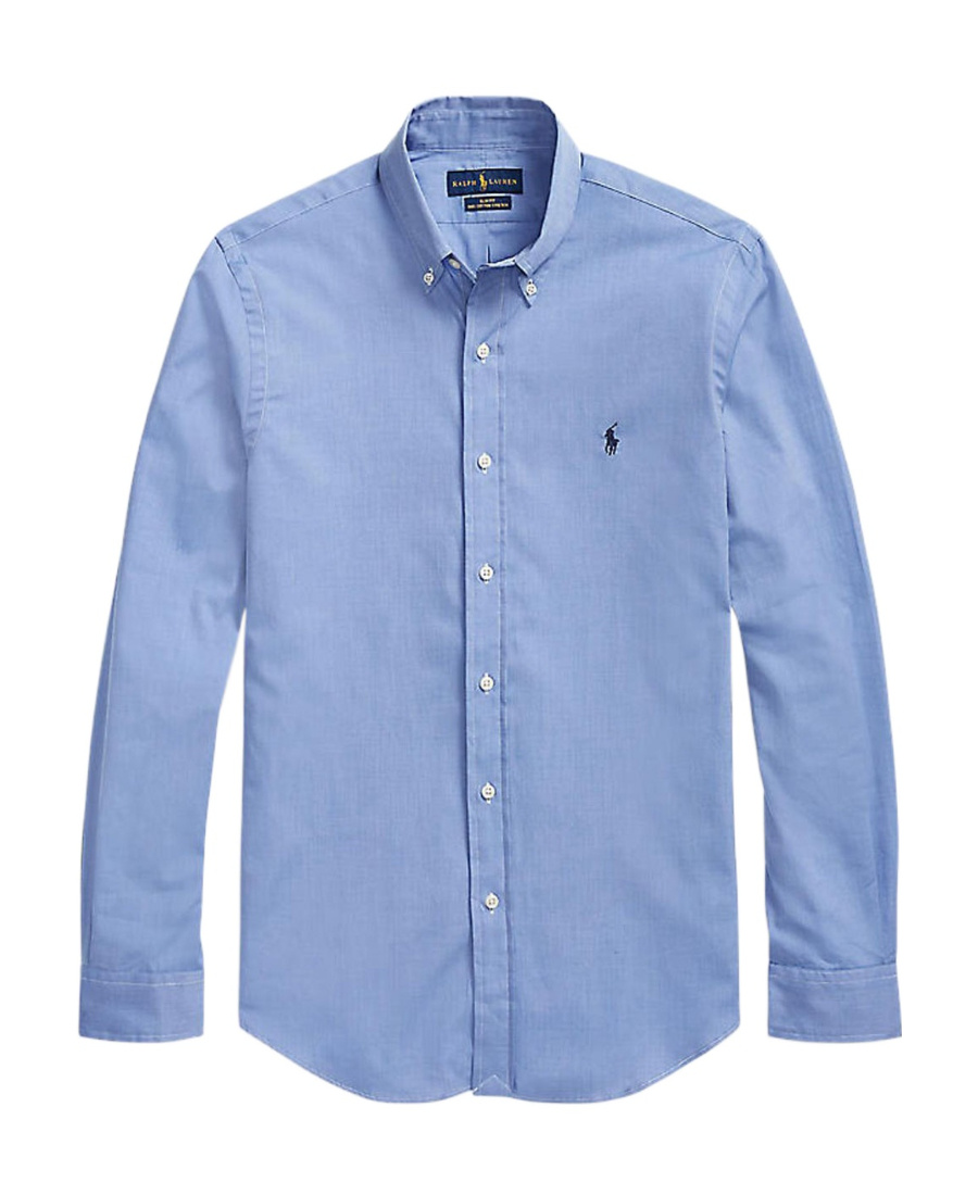 Polo Ralph Lauren Box-pleat Blue Stretch-cotton Poplin Shirt With Embroidered Logo
