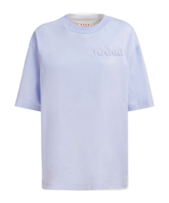 Marni Cotton Knit T-shirt With Logo Detail In Purple