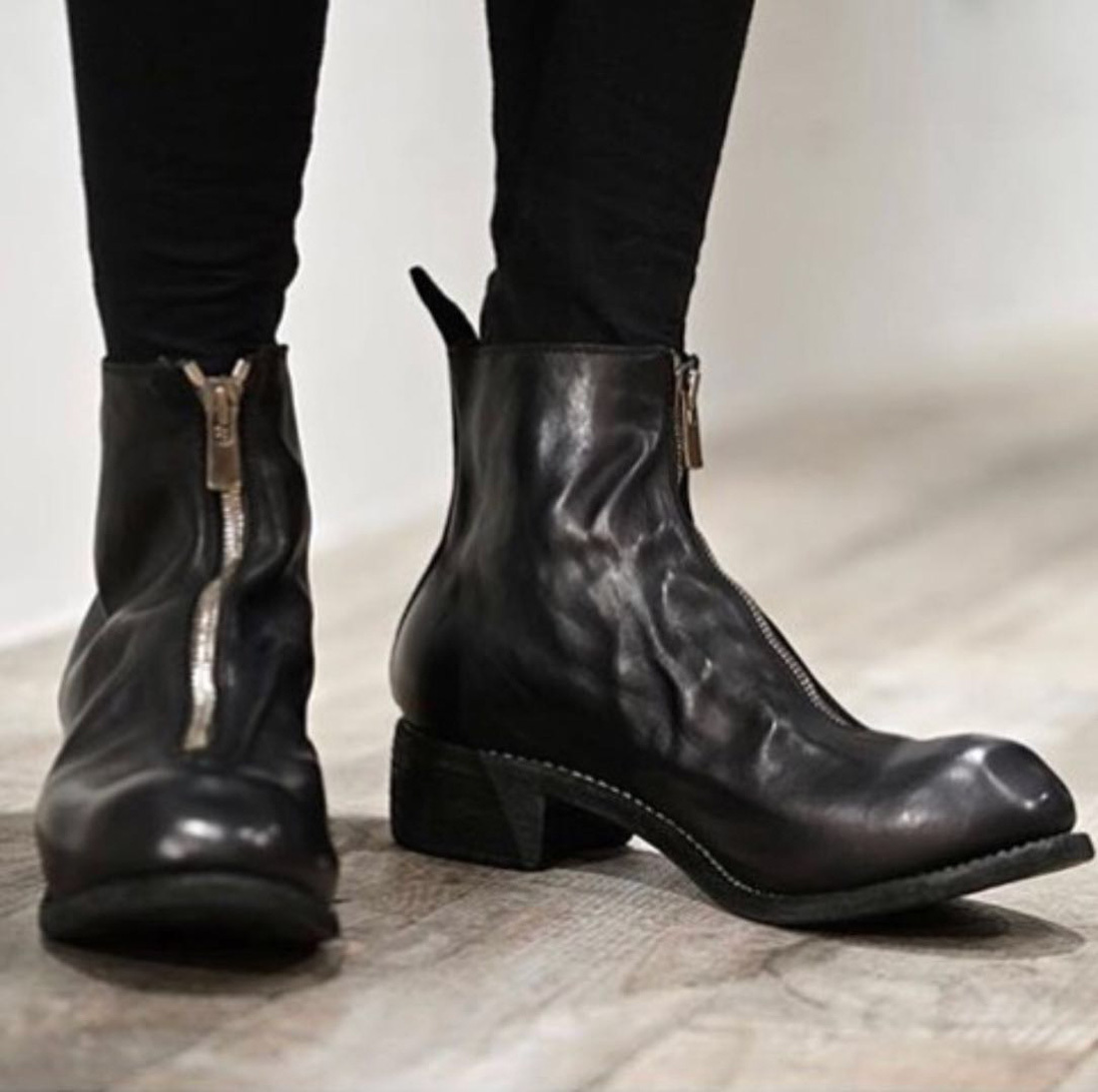 Guidi Front Zip Biker Boots In Black