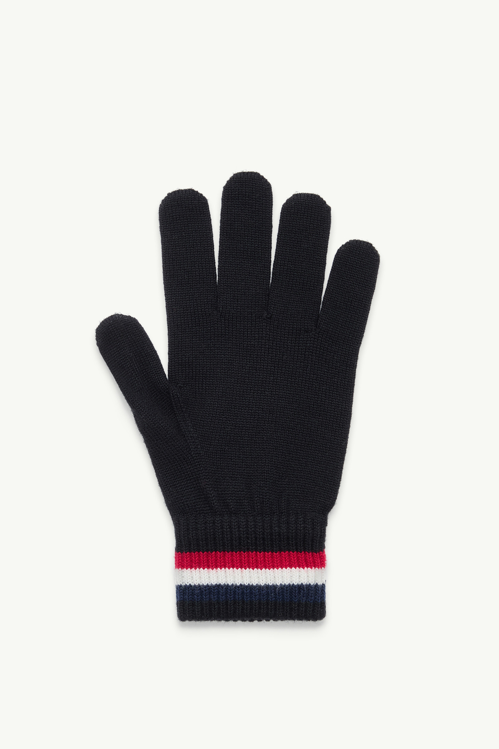 Moncler Tricolour Wool Gloves In Black