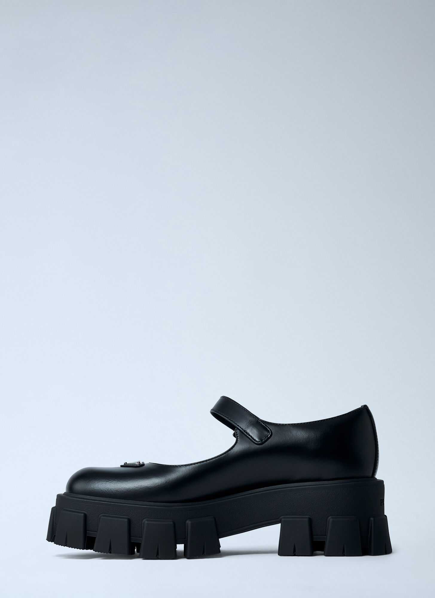 Prada Leather Logo Plaque Platform Flats In Blue