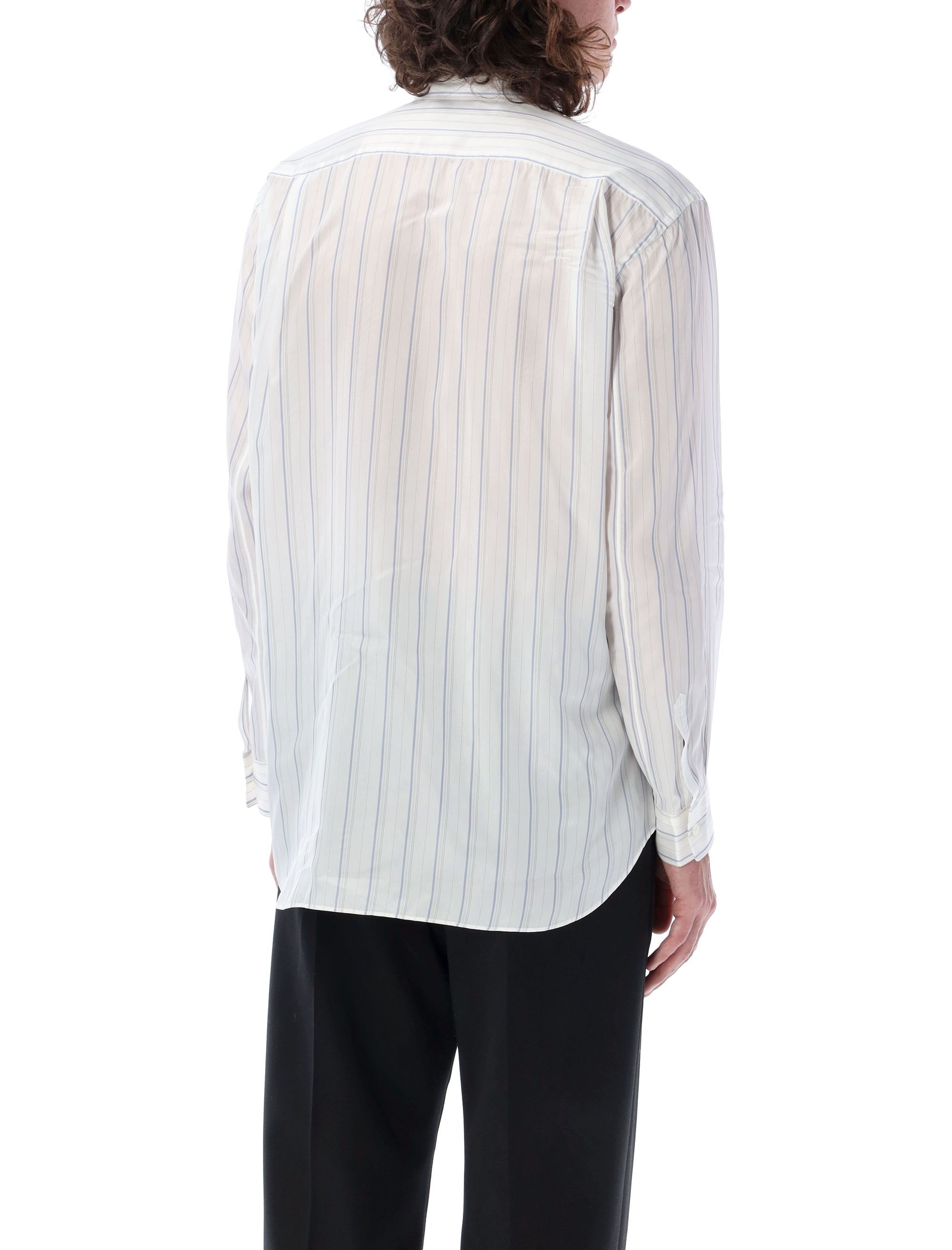 Comme Des Garçons Striped Shirt With Button-down Collar And Pocket In White