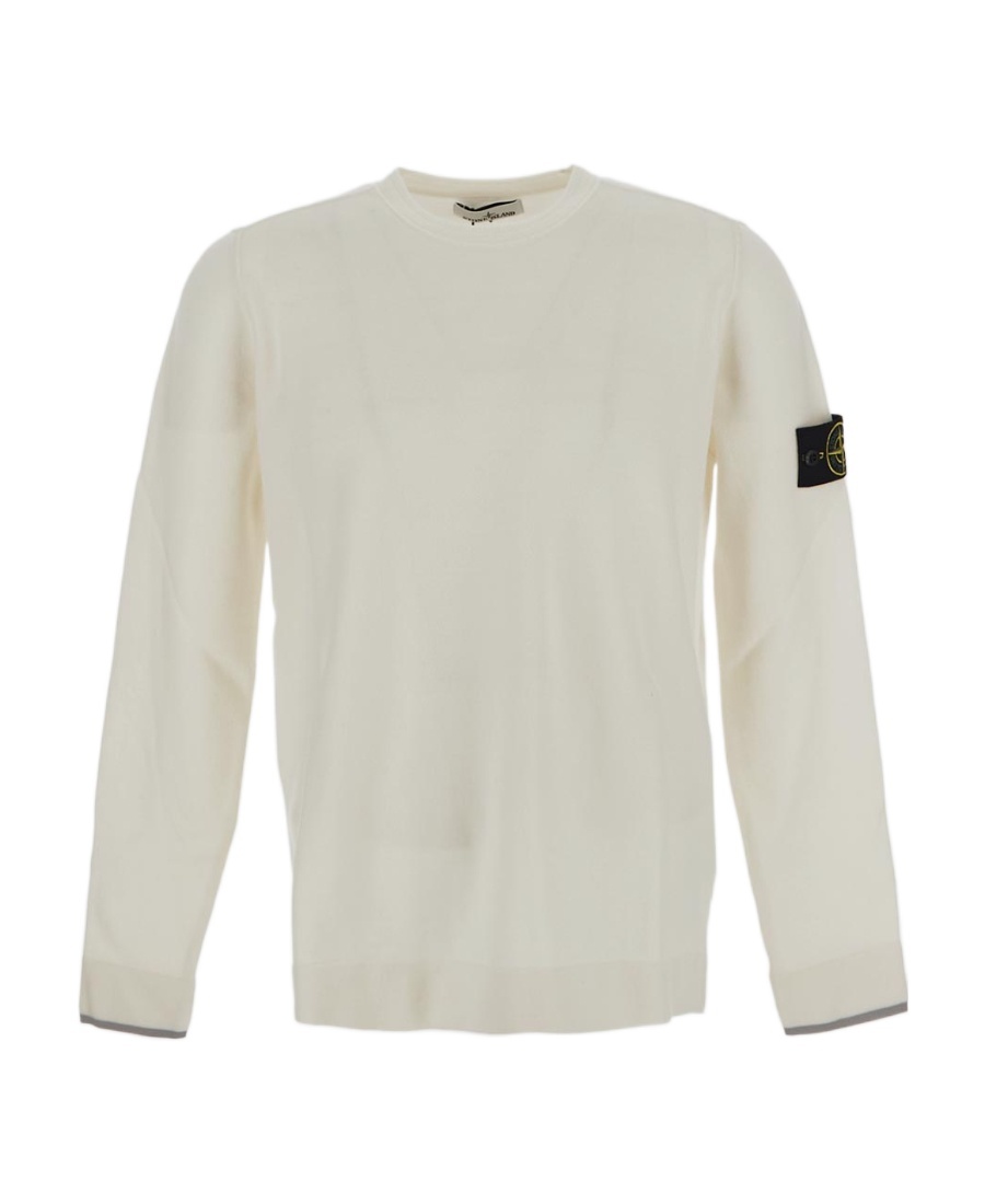 Stone Island Ivory Wool Blend Crewneck Sweater In White