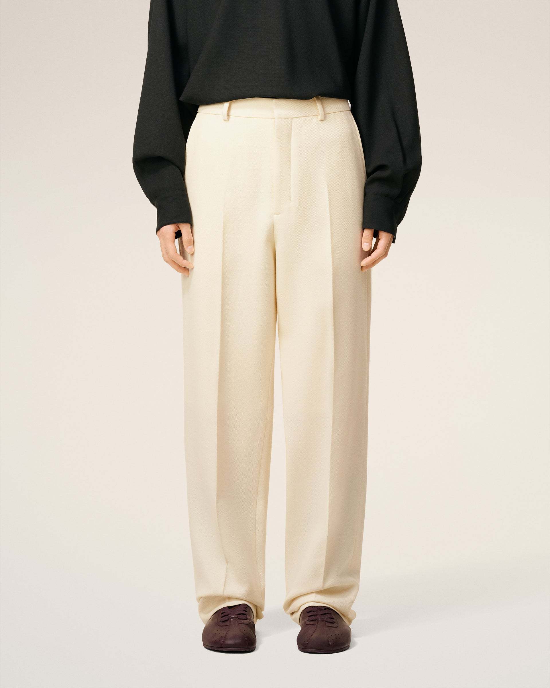 Ami Alexandre Mattiussi White Wool Wide Trousers White In Metallic