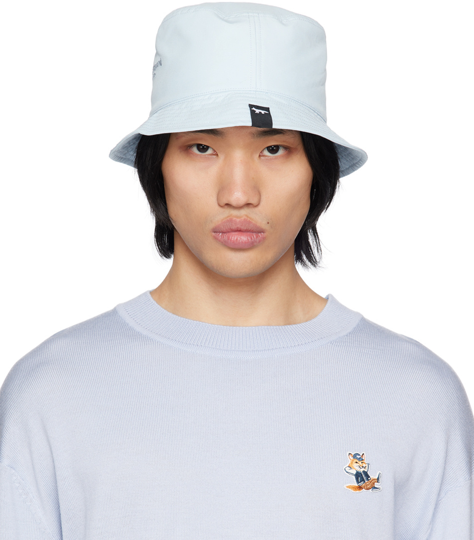 Maison Kitsuné Blue Technical Bucket Hat In White