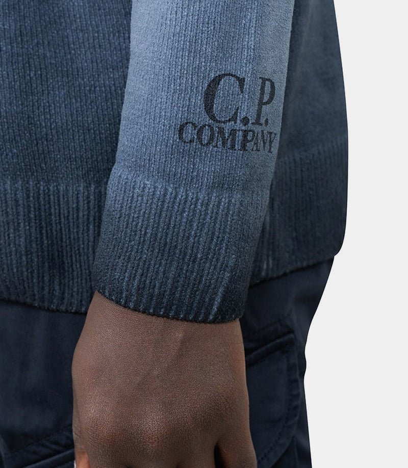 C.p. Company Chenille Cotton Sweater In Blue