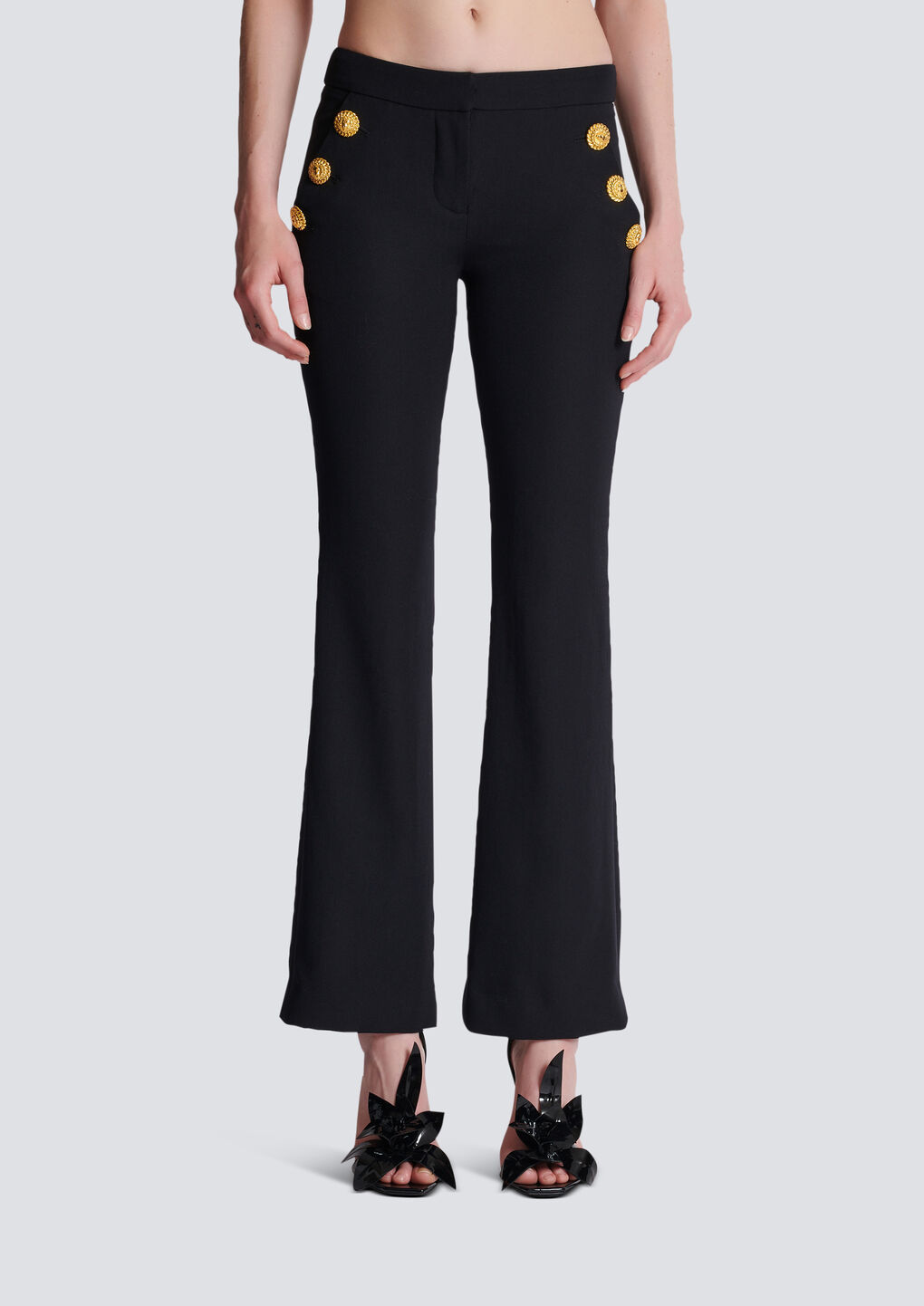 Balmain Flared Virgin-wool Trousers In Black