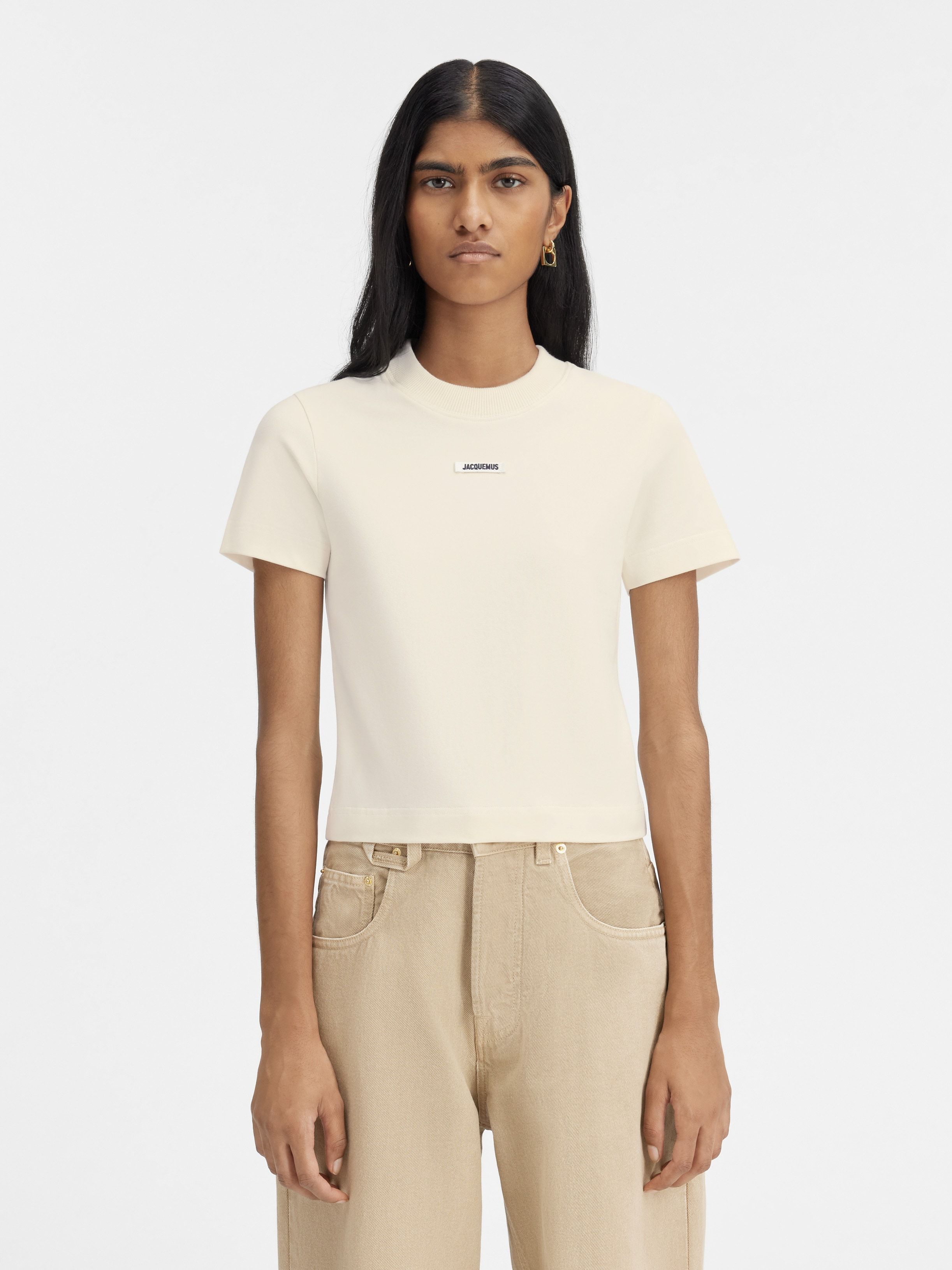 Jacquemus Gros Grain Crew Neck Cotton Blend Top In White