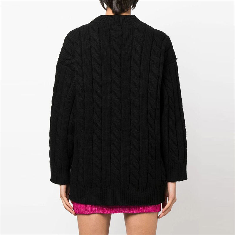 Prada V-neck Cable-knit Cardigan In Black