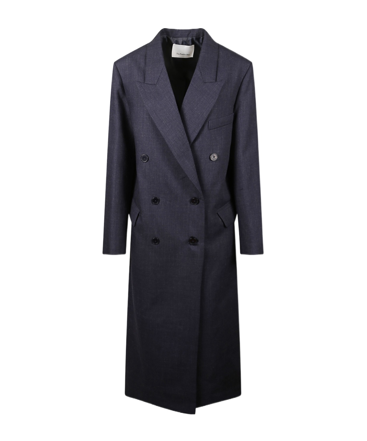 The Frankie Shop Jane Plaid Long Coat In Blue