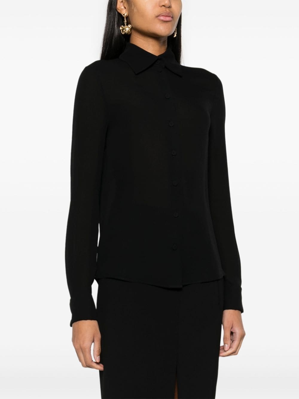 Moschino Long-sleeved Silk Shirt In Black