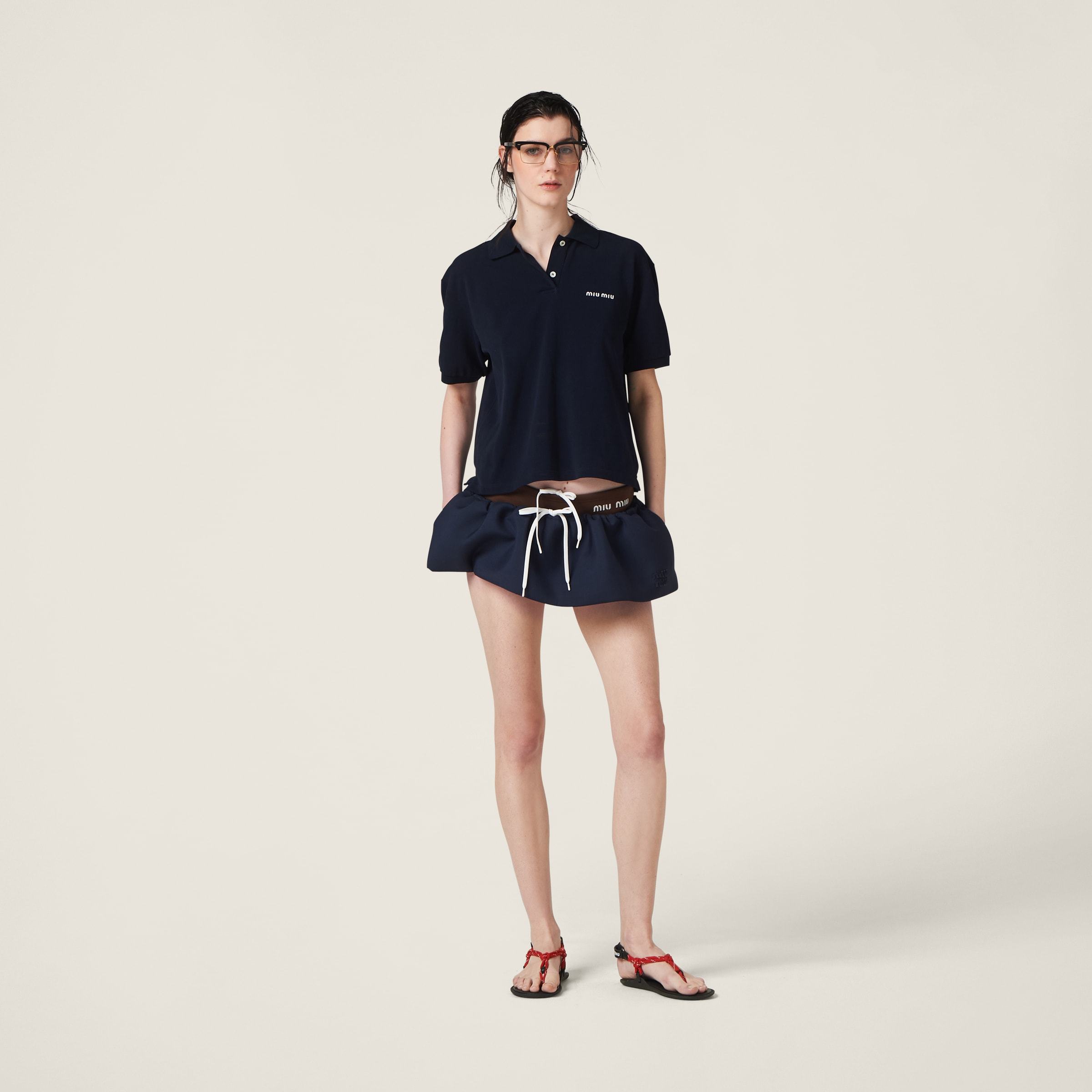 Miu Miu Logo-appliqué Wool Miniskirt In Blue
